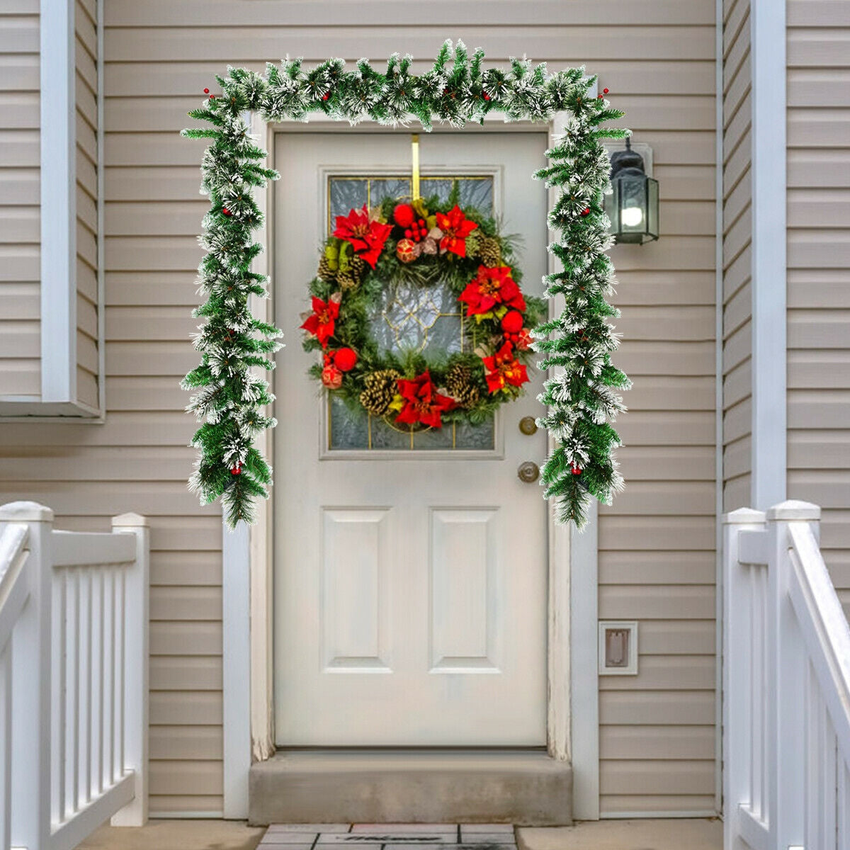 9 Feet Pre-lit Snow Flocked Tips Christmas Garland with Red BerriesÂ