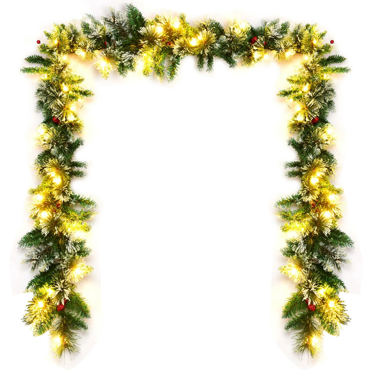 9 Feet Pre-lit Snow Flocked Tips Christmas Garland with Red BerriesÂ