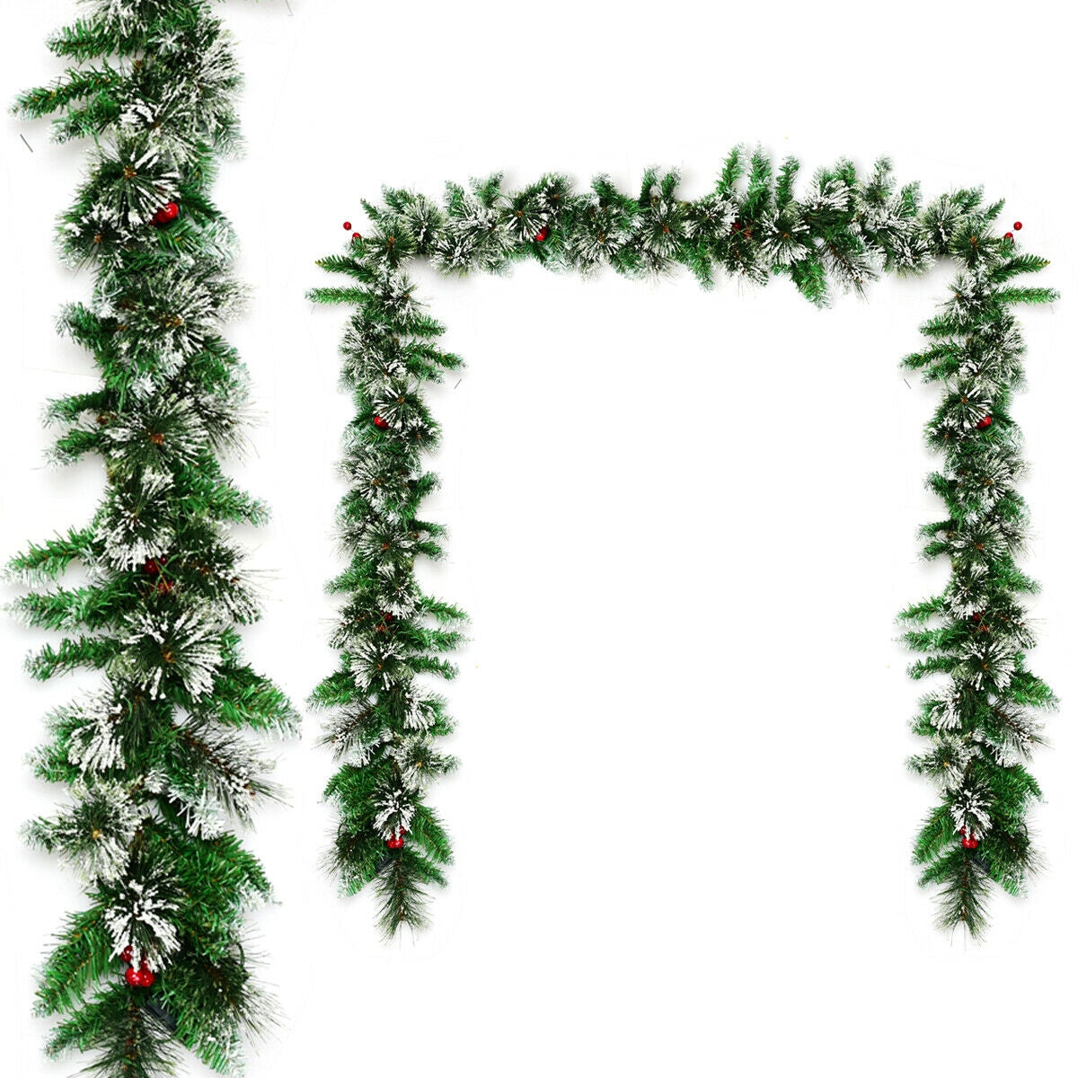 9 Feet Pre-lit Snow Flocked Tips Christmas Garland with Red BerriesÂ
