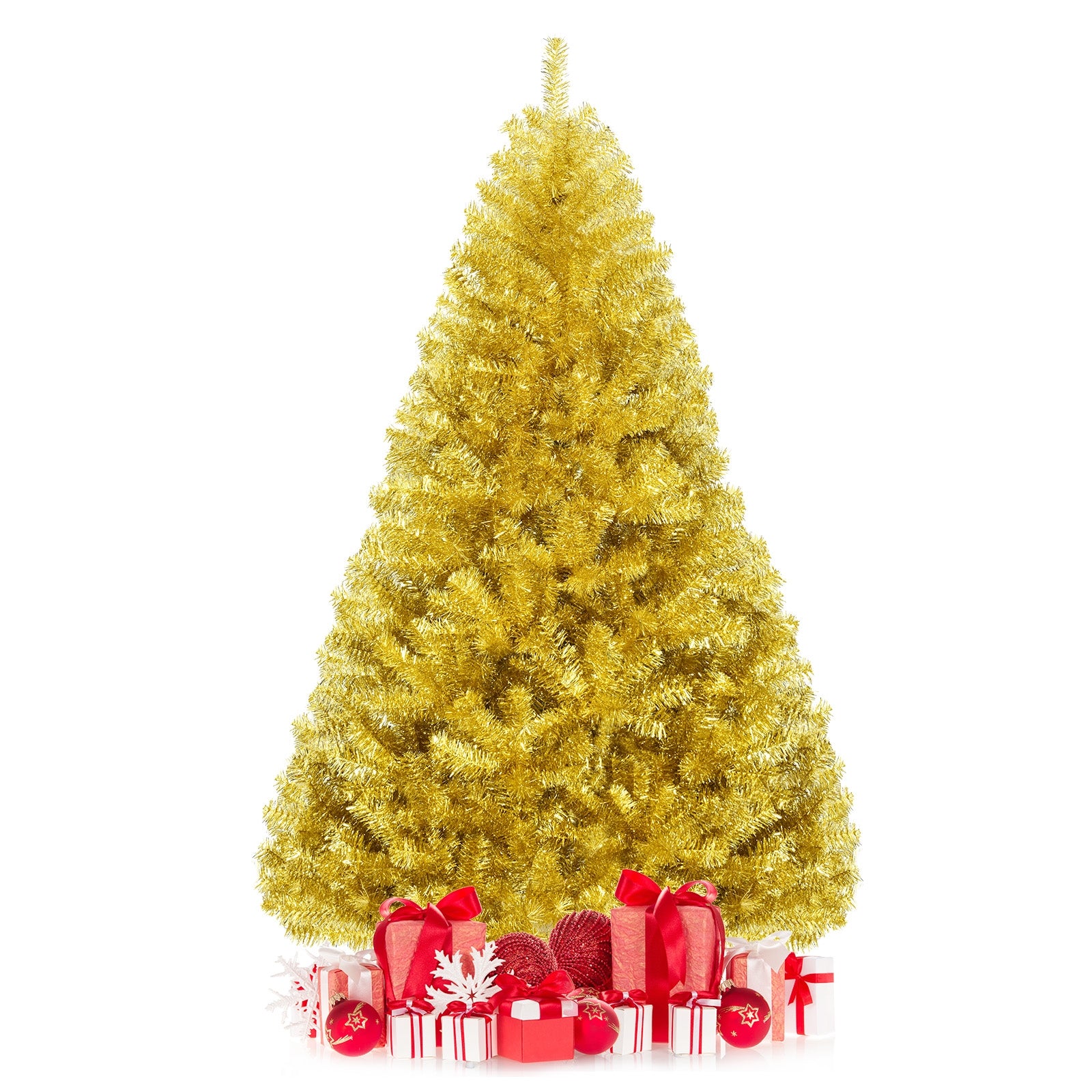 6/7.5 Feet Artificial Tinsel Christmas Tree Hinged with Foldable Stand-6 ftÂ