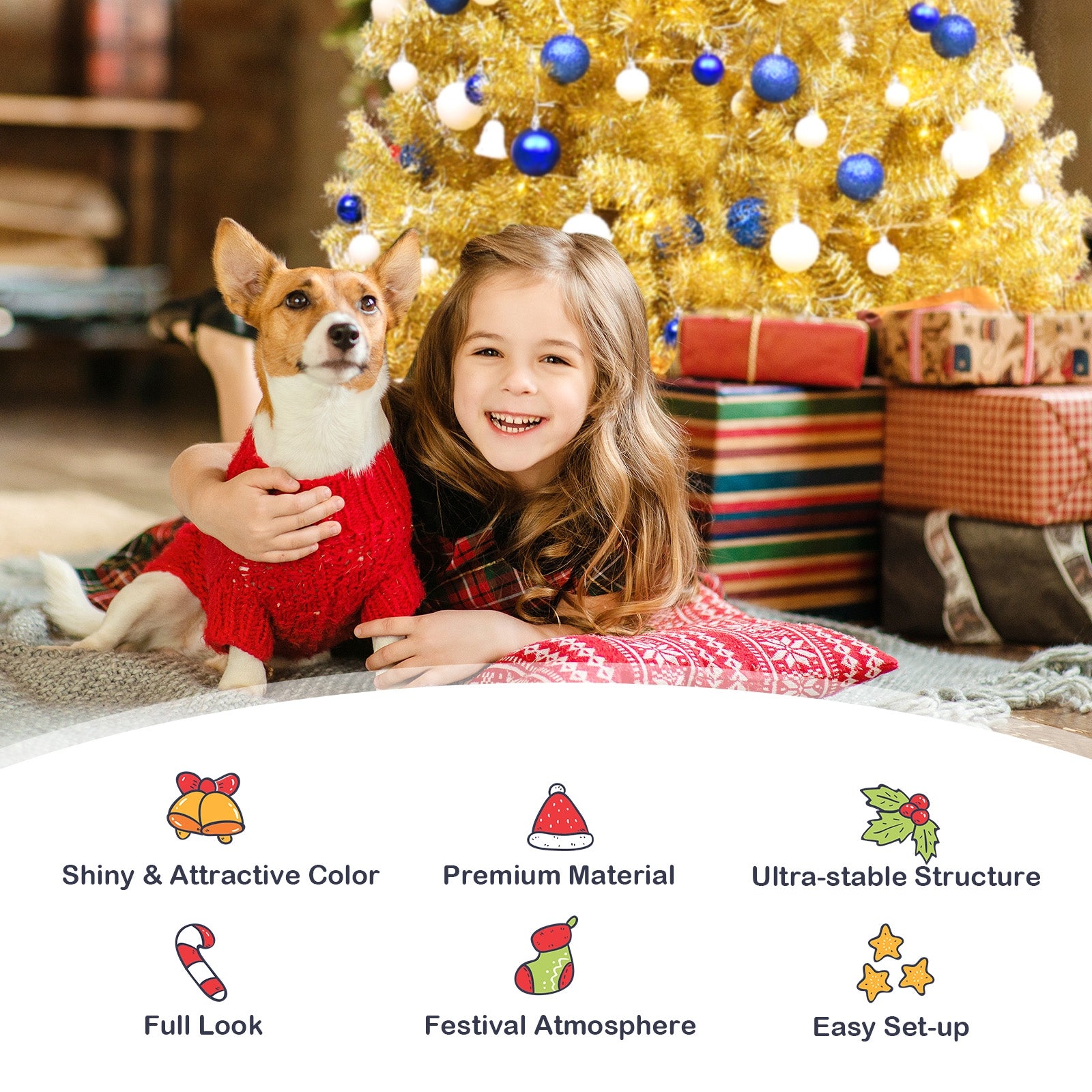 6/7.5 Feet Artificial Tinsel Christmas Tree Hinged with Foldable Stand-6 ftÂ