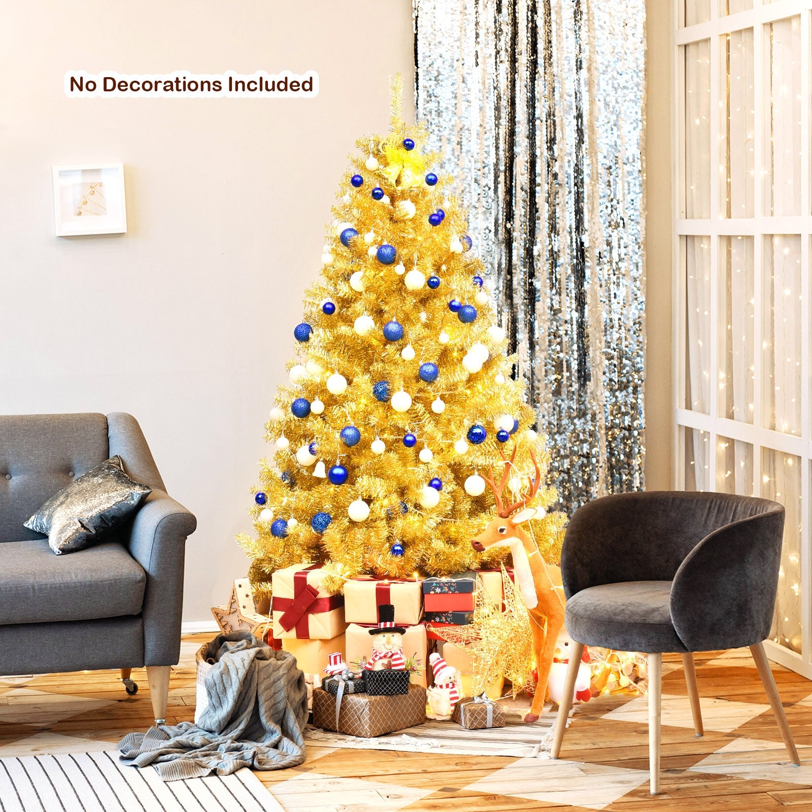 6/7.5 Feet Artificial Tinsel Christmas Tree Hinged with Foldable Stand-6 ftÂ