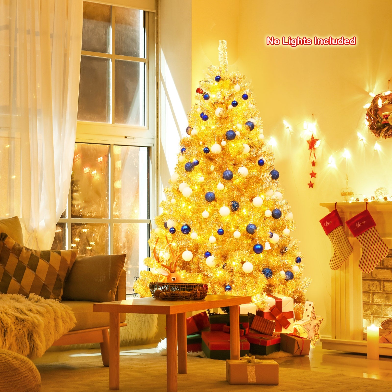 6/7.5 Feet Artificial Tinsel Christmas Tree Hinged with Foldable Stand-6 ftÂ