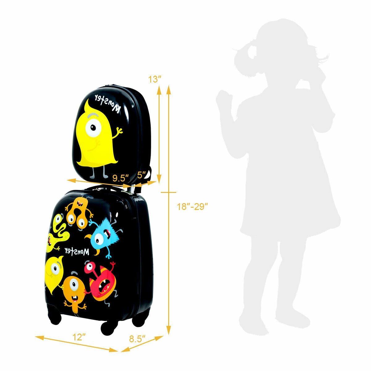 2 Pieces Kids Luggage Set 12 Inch Backpack and 16 Inch Rolling SuitcaseÂ