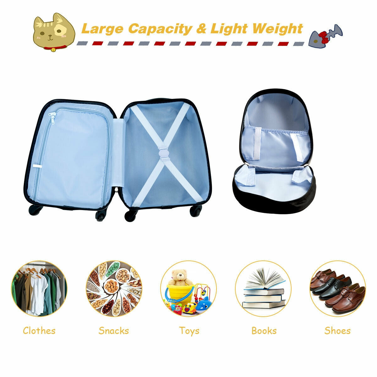 2 Pieces Kids Luggage Set 12 Inch Backpack and 16 Inch Rolling SuitcaseÂ