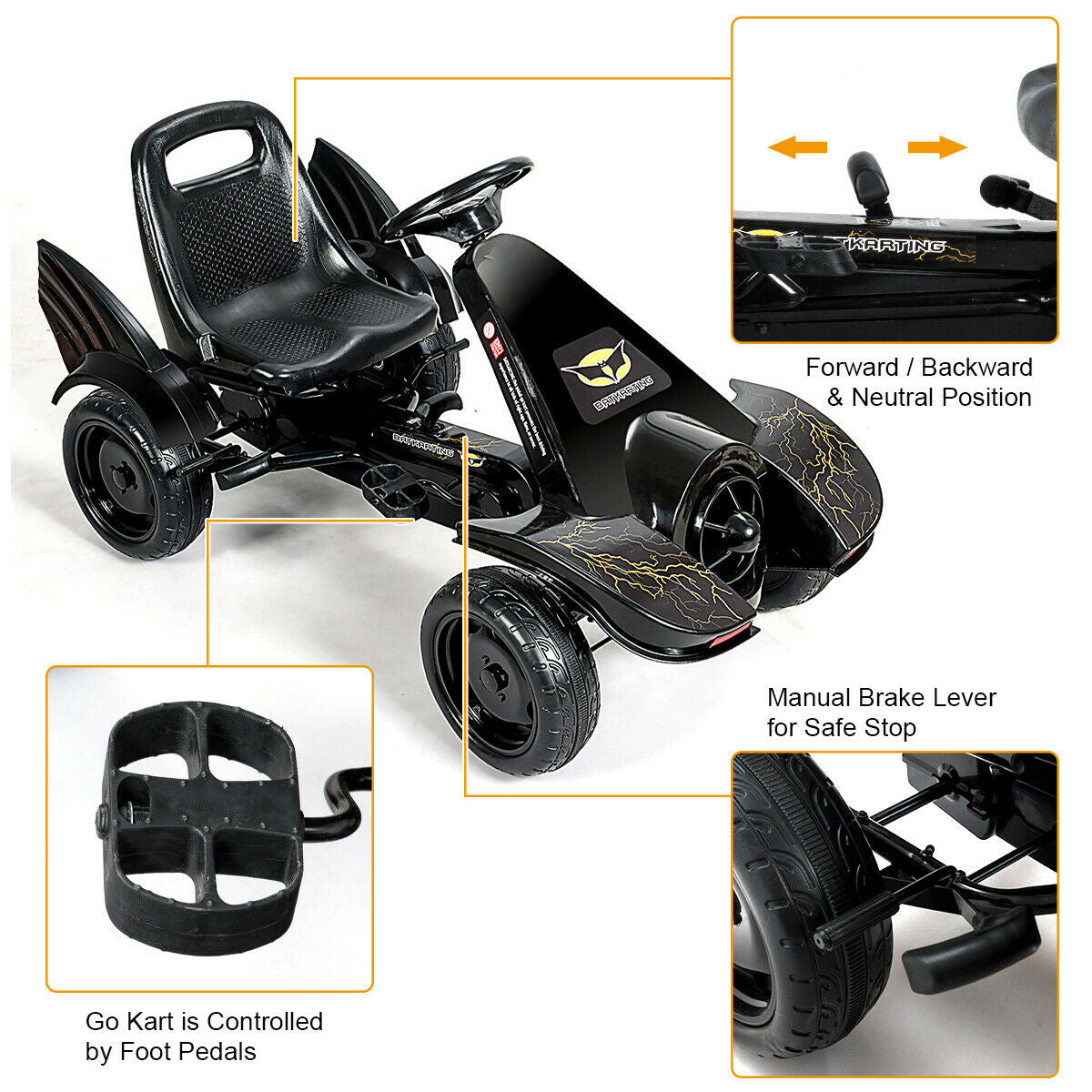 Kids Ride on 4 Wheel Pedal Powered Go Kart-BlackÂ
