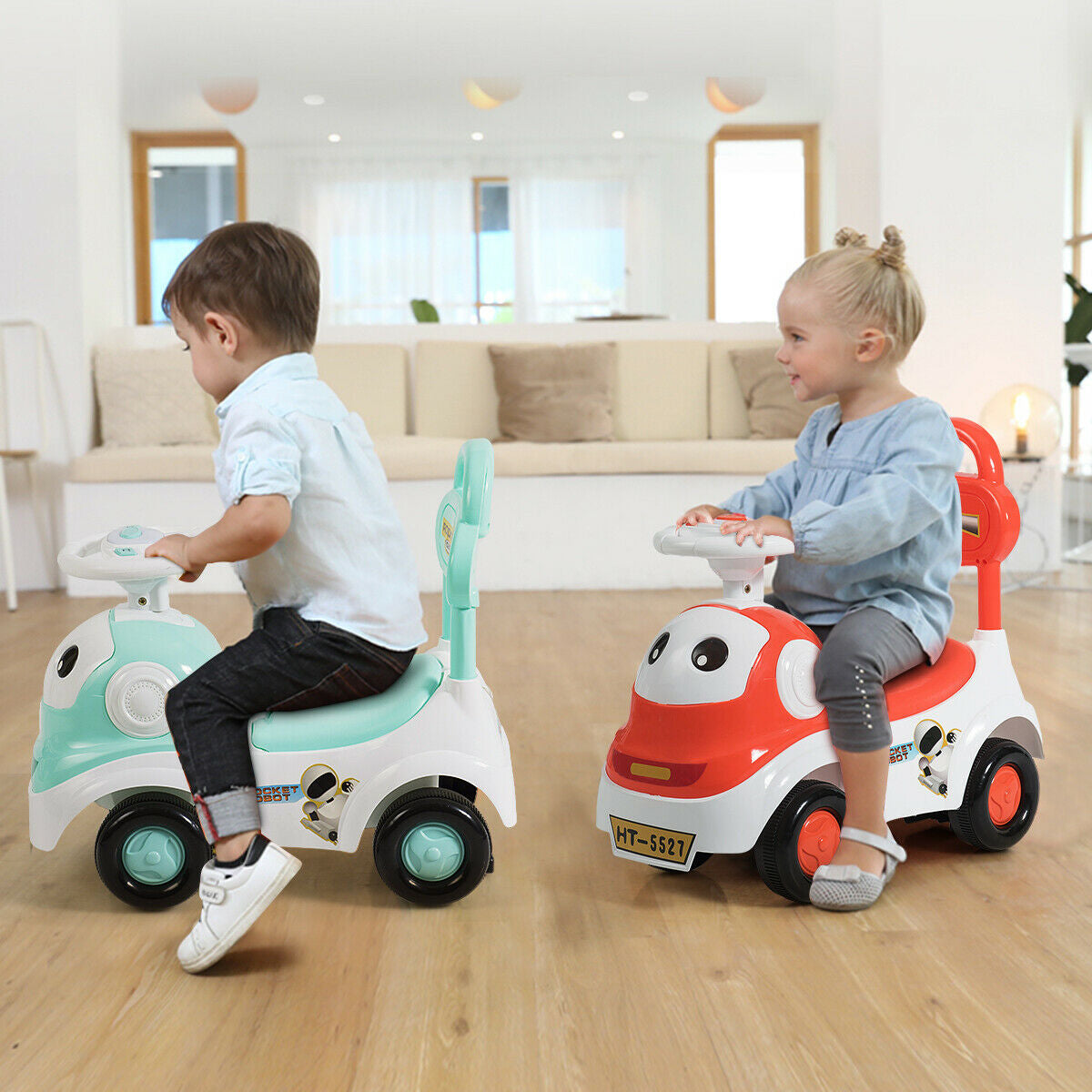 3-in-1 Baby Walker Sliding Pushing Car with Sound Function-GreenÂ