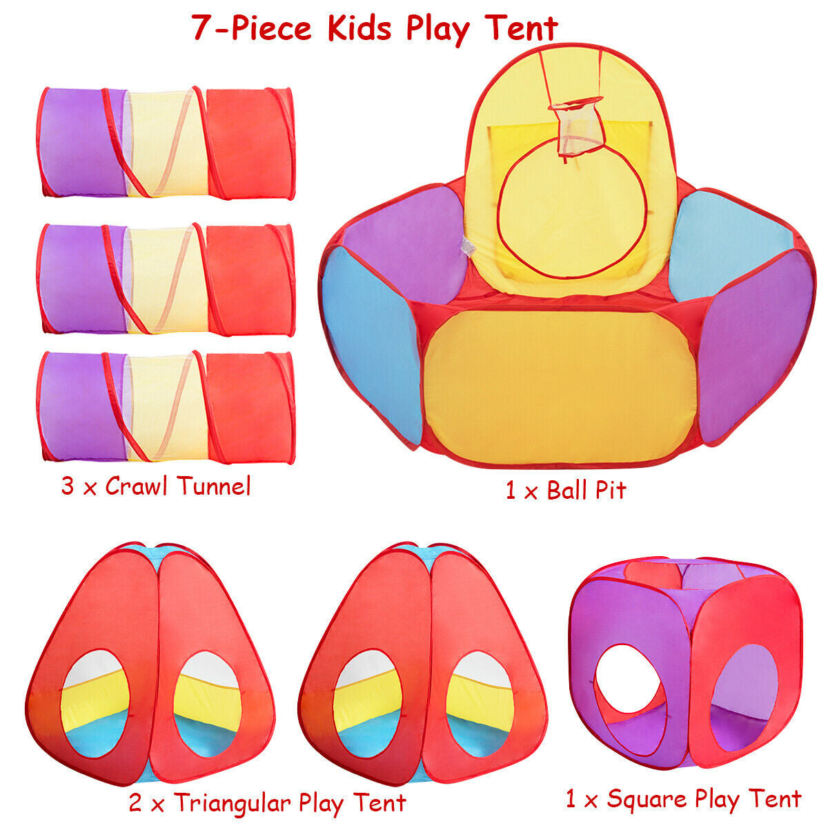 7 Pieces Kids Ball Pit Pop Up Play TentsÂ
