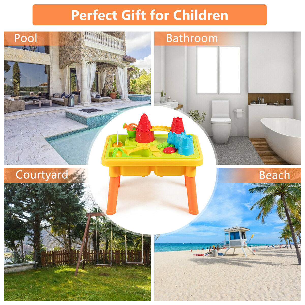 Sand and Water Play Table for Kids with Sand Castle MoldsÂ