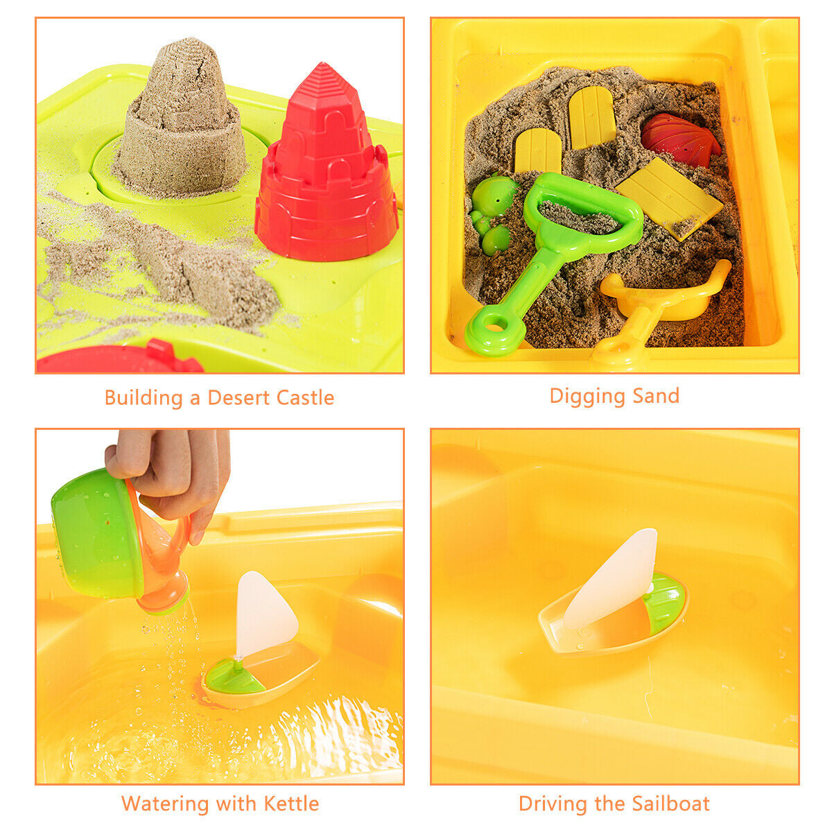 Sand and Water Play Table for Kids with Sand Castle MoldsÂ