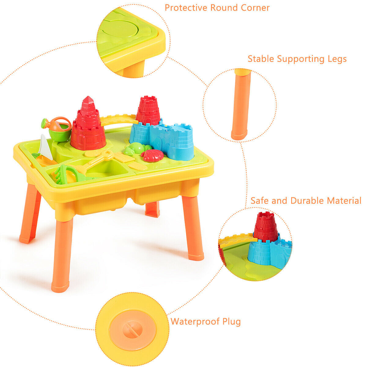 Sand and Water Play Table for Kids with Sand Castle MoldsÂ