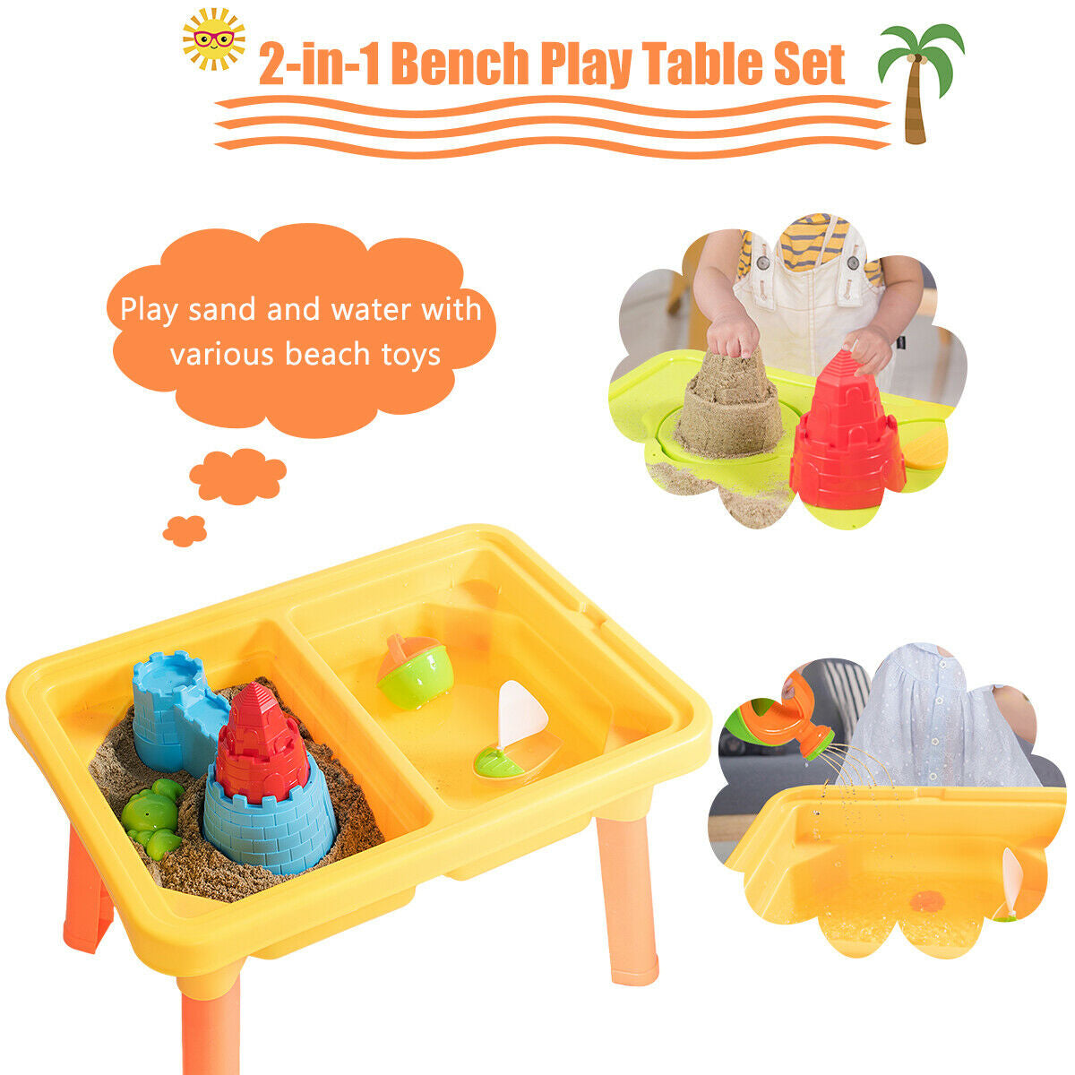 Sand and Water Play Table for Kids with Sand Castle MoldsÂ