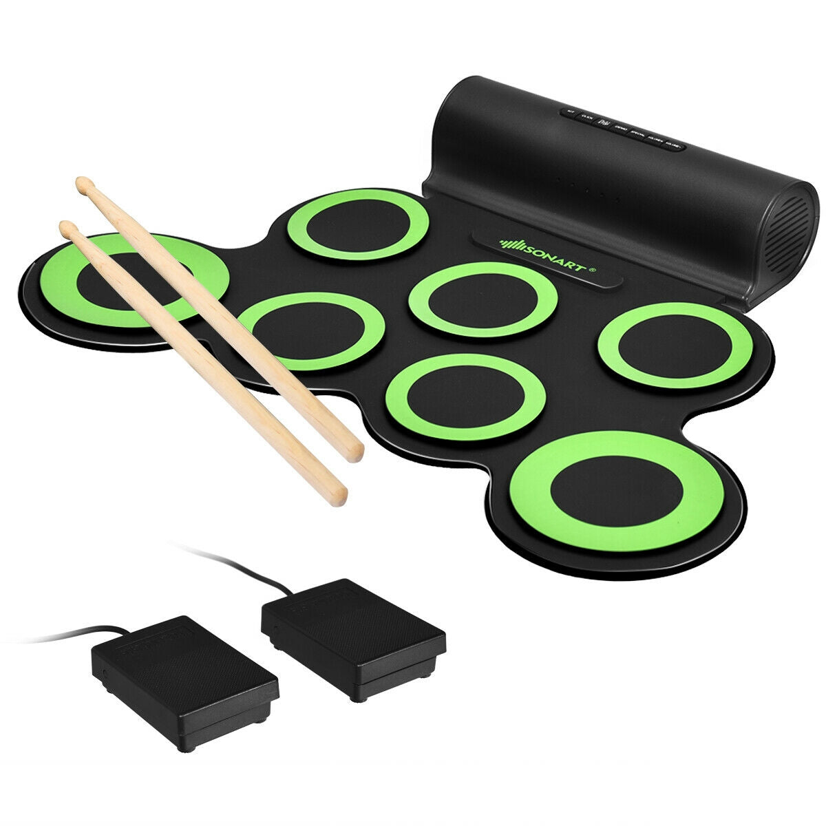 Set 7 Kit Electronic Roll Up Pads MIDI Drum -GreenÂ