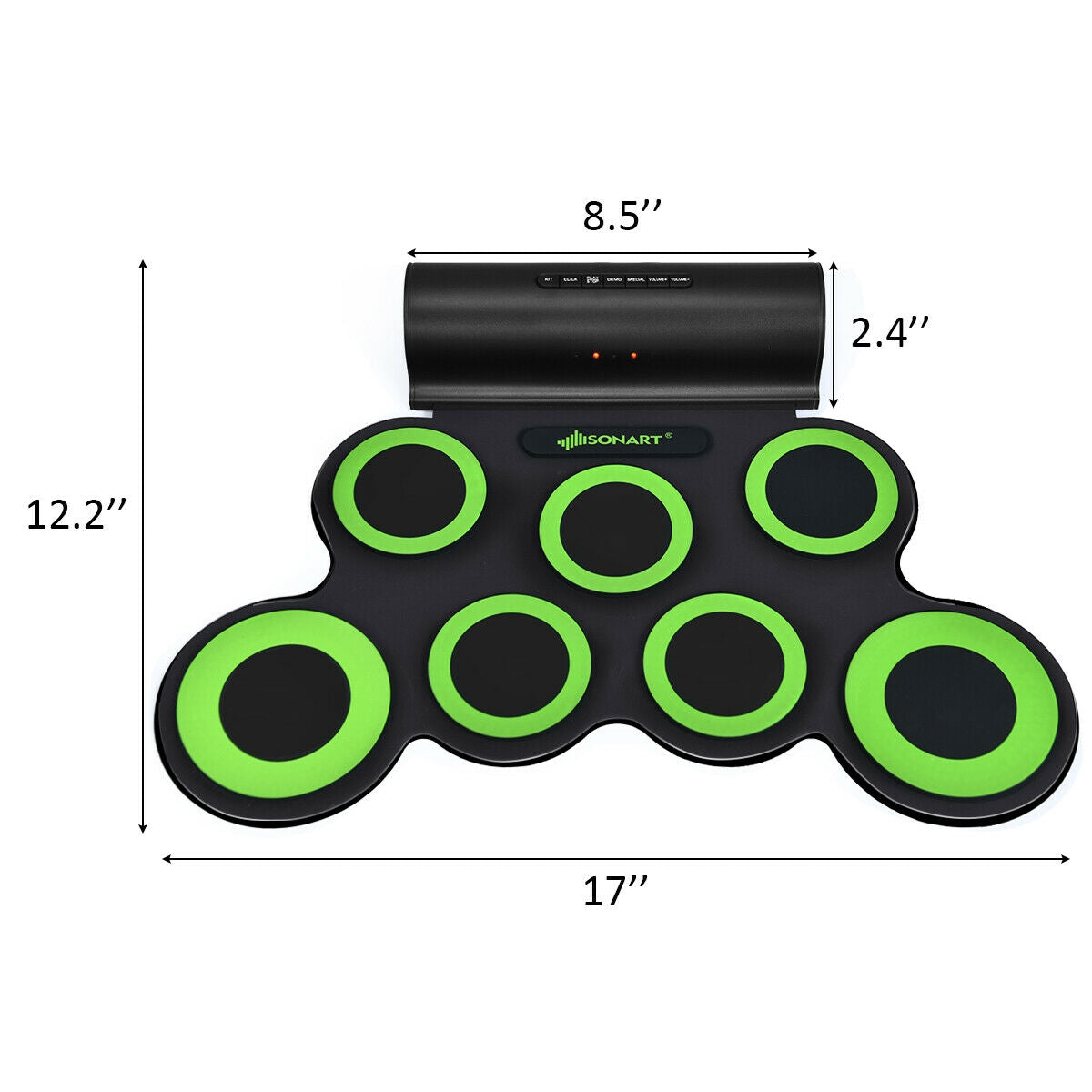 Set 7 Kit Electronic Roll Up Pads MIDI Drum -GreenÂ
