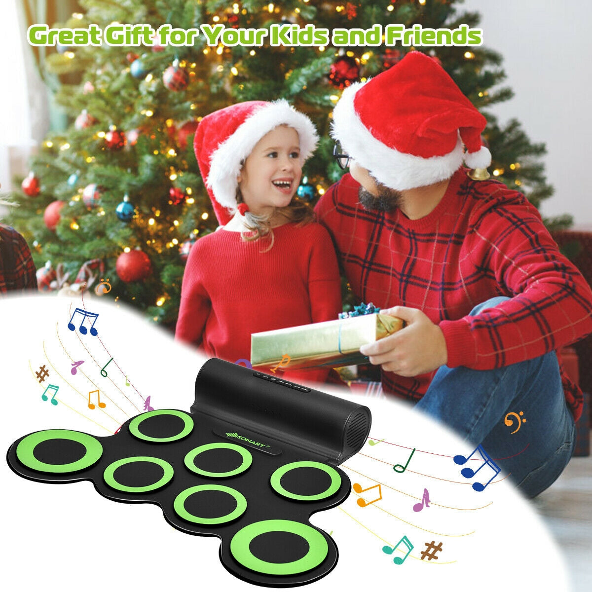 Set 7 Kit Electronic Roll Up Pads MIDI Drum -GreenÂ