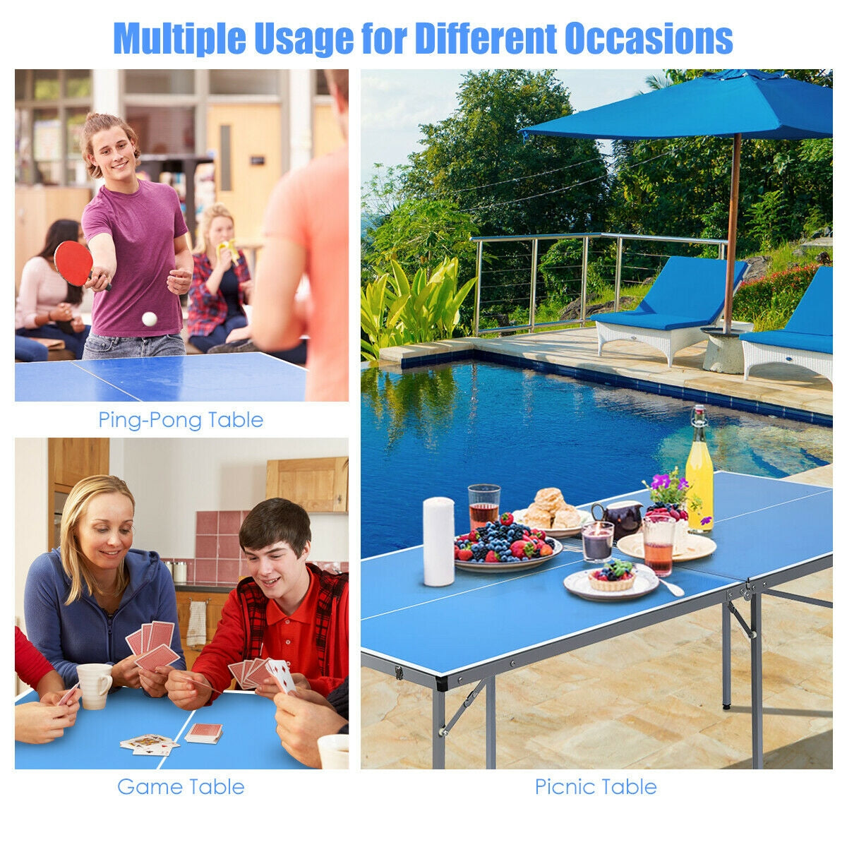 6’x3’ Portable Tennis Ping Pong Folding Table Indoor/OutdoorÂ