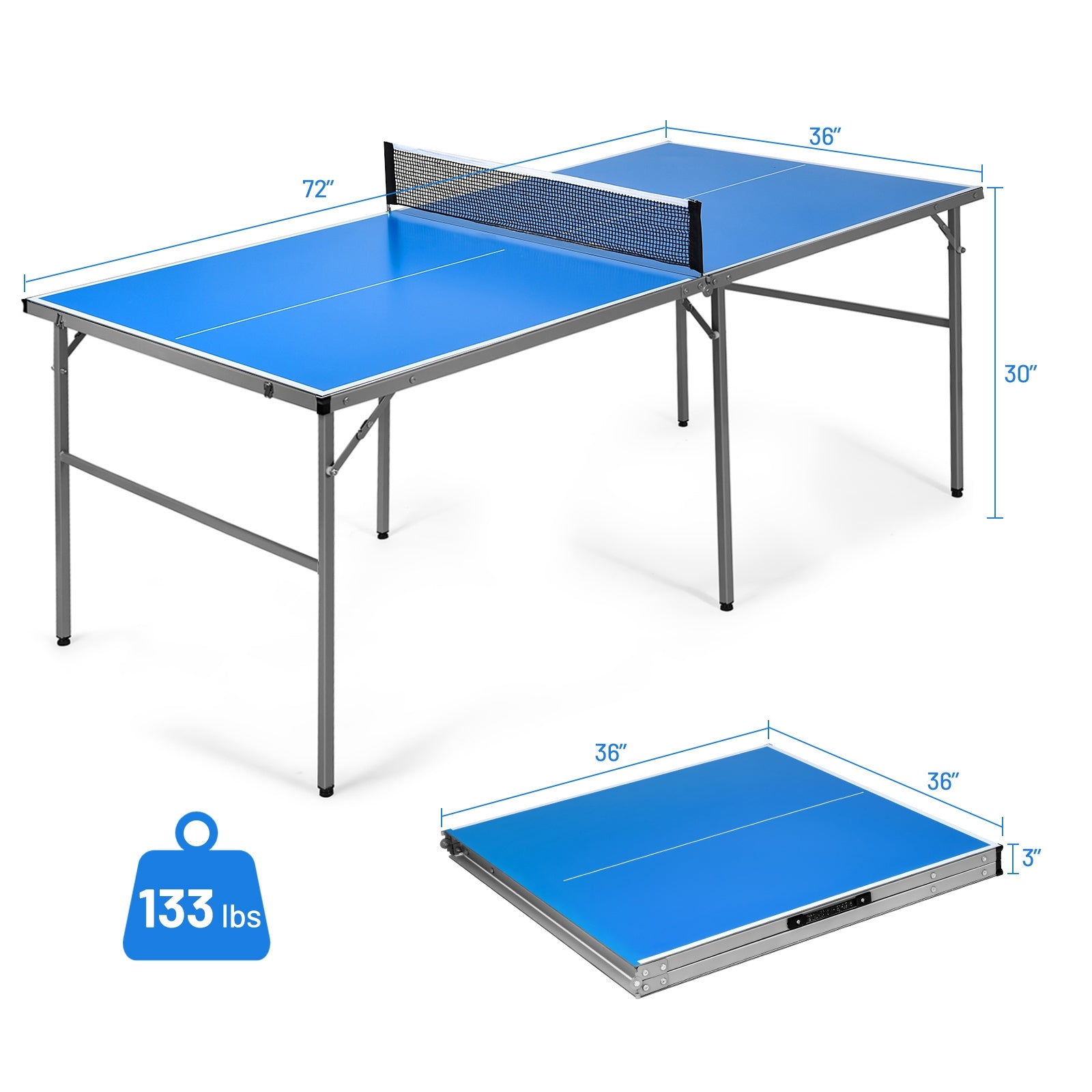 6’x3’ Portable Tennis Ping Pong Folding Table Indoor/OutdoorÂ