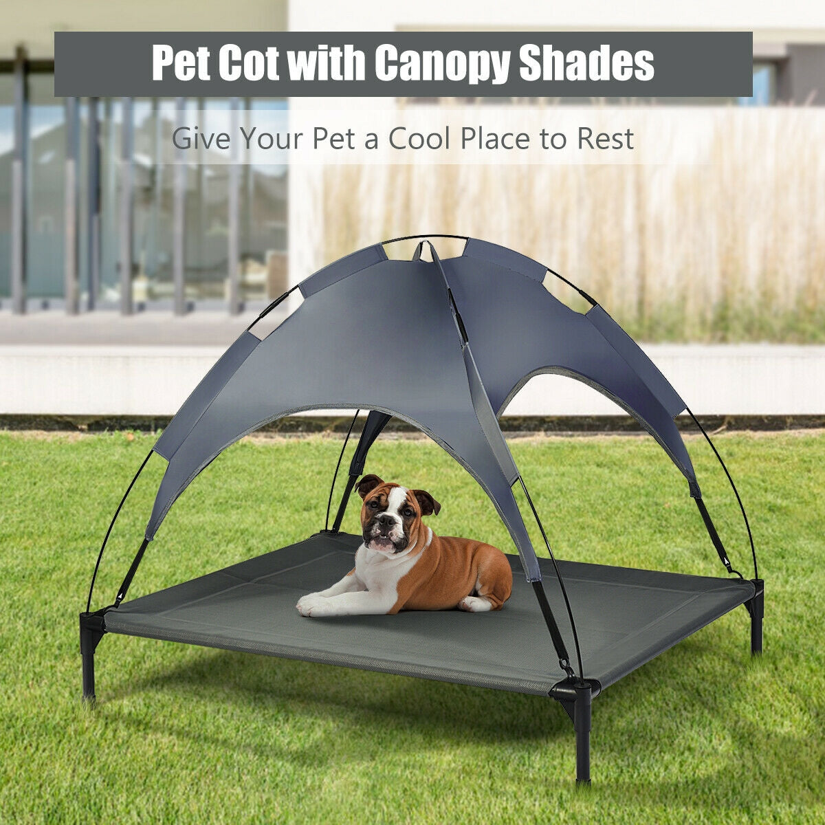 Portable Elevated Outdoor Pet Bed with Removable Canopy Shade-42 InchÂ