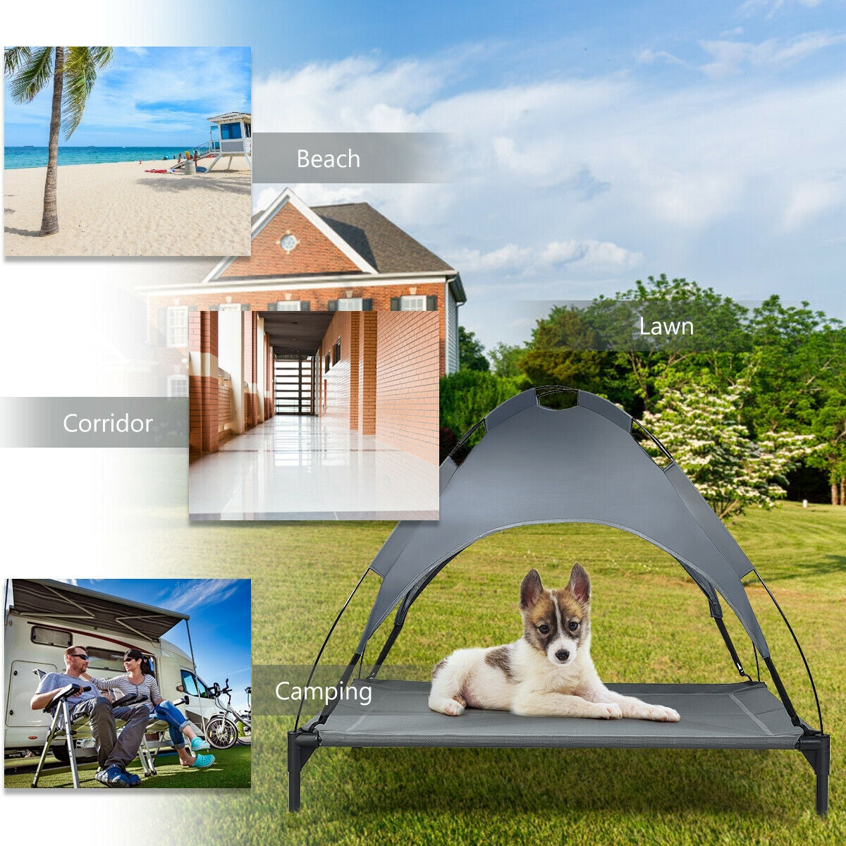Portable Elevated Outdoor Pet Bed with Removable Canopy Shade-42 InchÂ