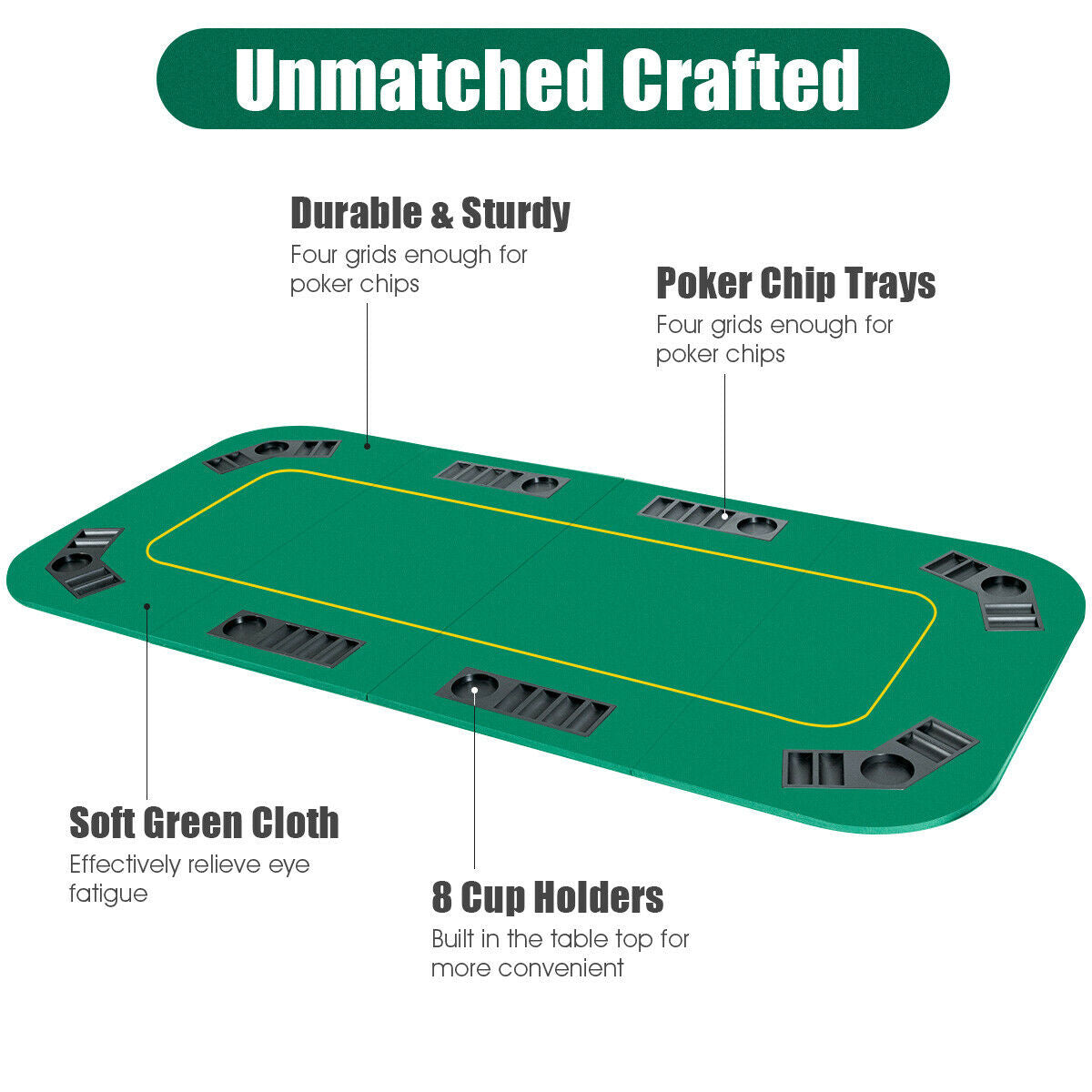 80 Inch x 36 Inch Folding 8 Player Deluxe Texas Poker Table Top with BagÂ