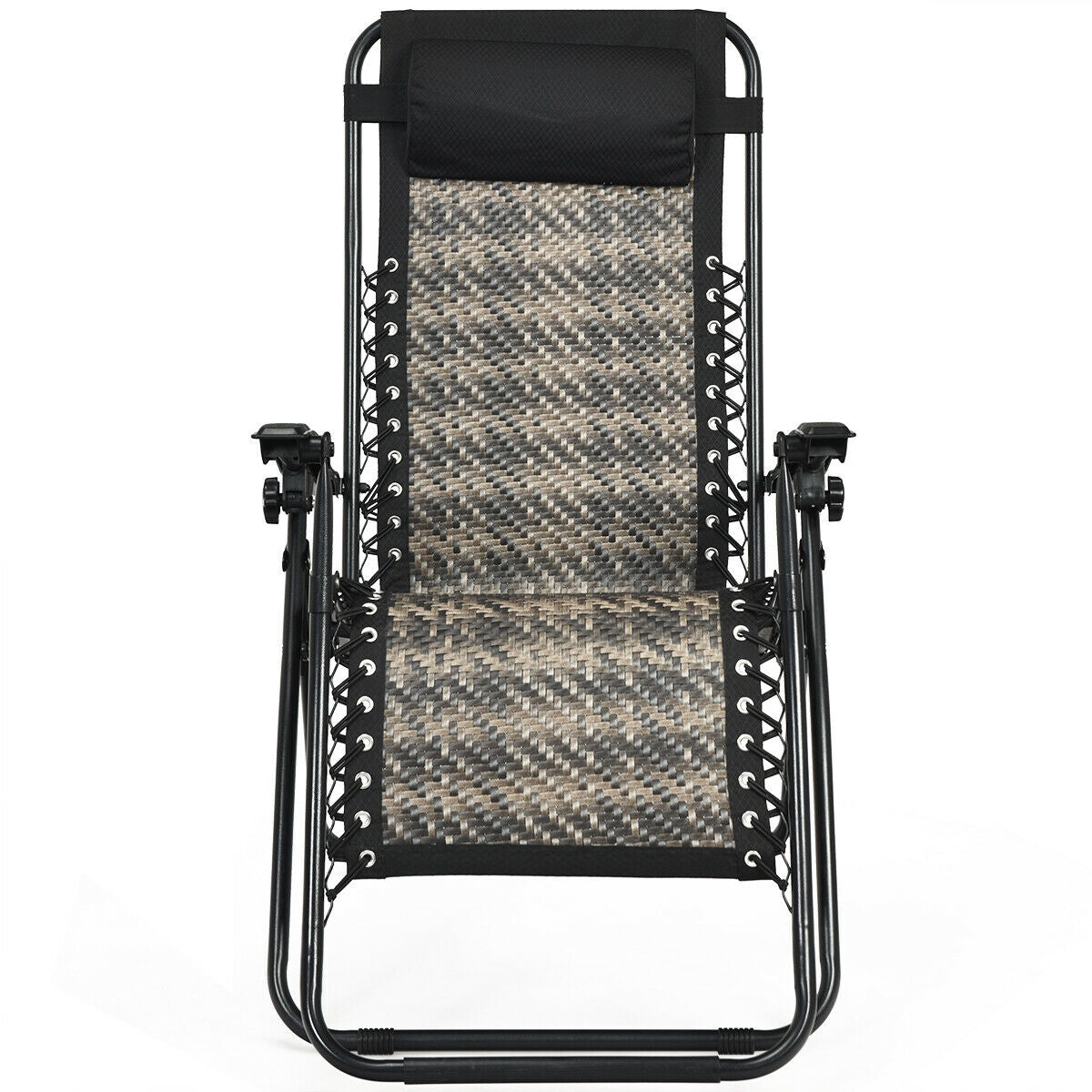 Folding Rattan Zero Gravity Lounge Chair with Removable Head Pillow-GrayÂ
