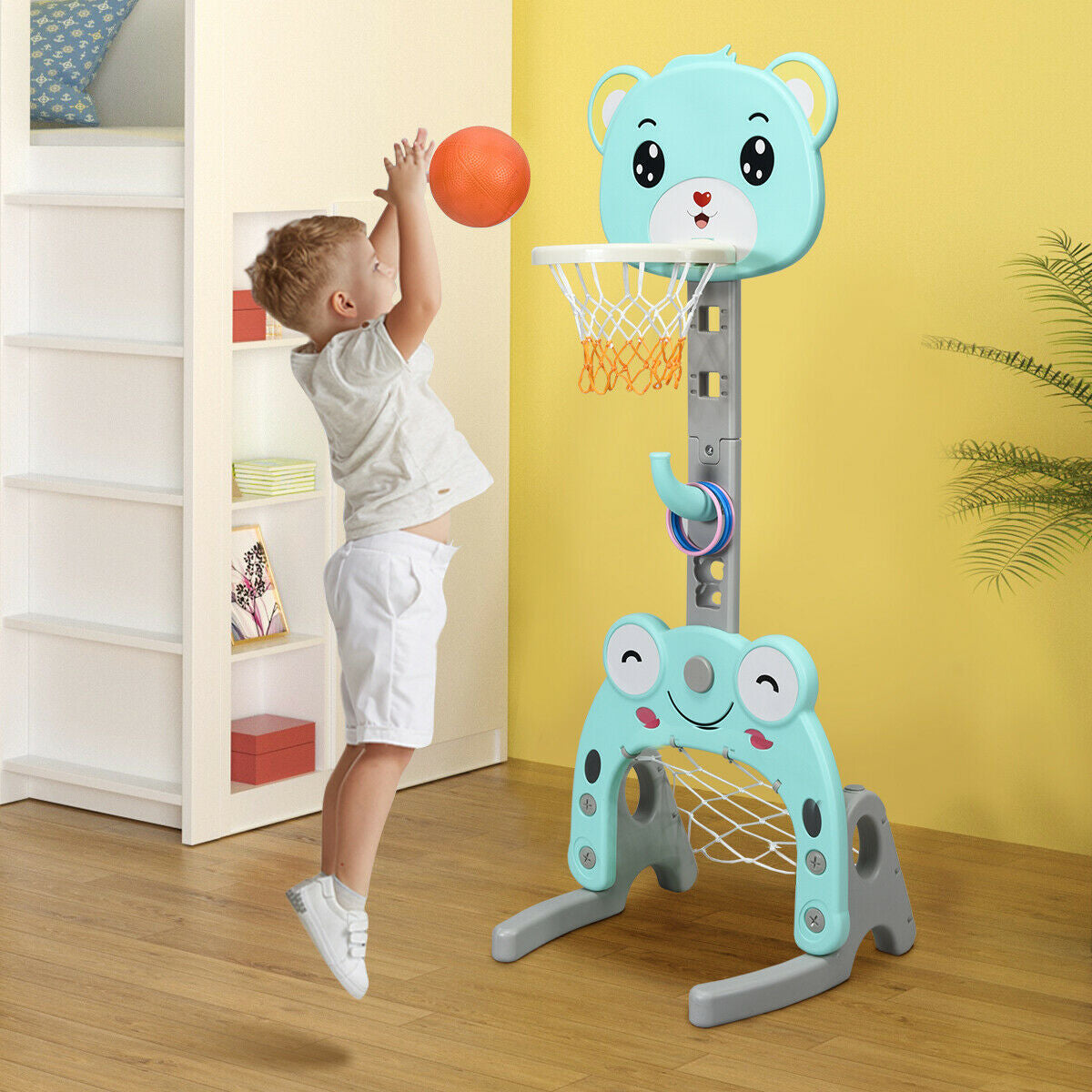 Adjustable Kids 3-in-1 Basketball Hoop Set Stand with BallsÂ