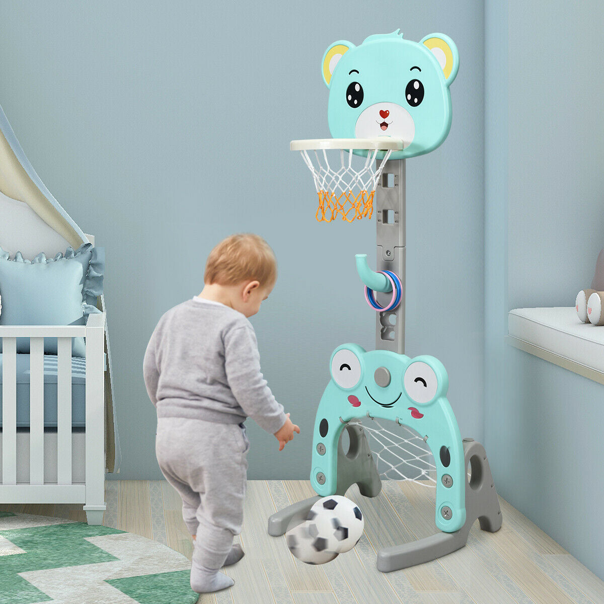 Adjustable Kids 3-in-1 Basketball Hoop Set Stand with BallsÂ