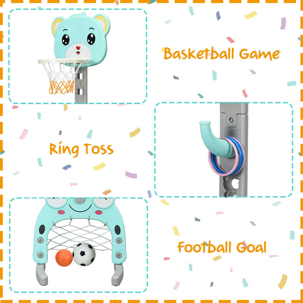 Adjustable Kids 3-in-1 Basketball Hoop Set Stand with BallsÂ