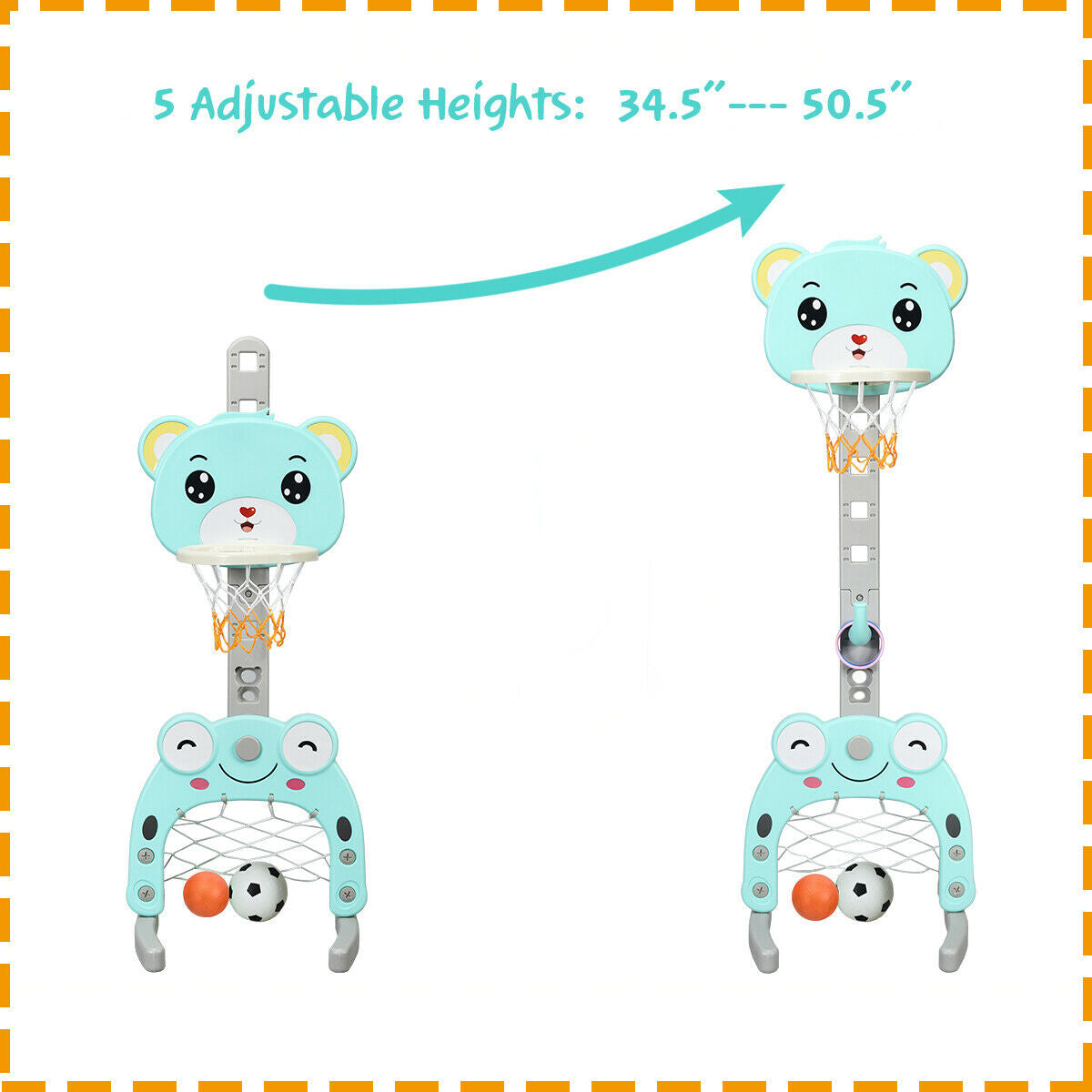 Adjustable Kids 3-in-1 Basketball Hoop Set Stand with BallsÂ