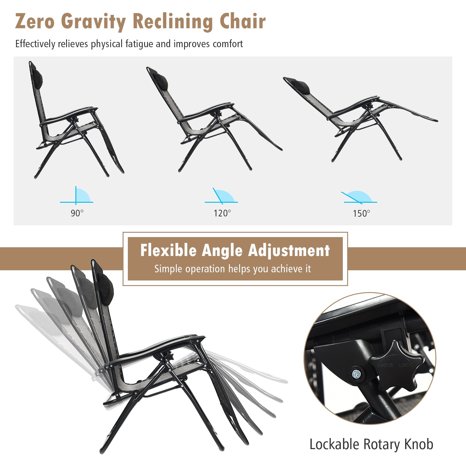 2 Pieces Folding Patio Rattan Zero Gravity Lounge Chair-GrayÂ