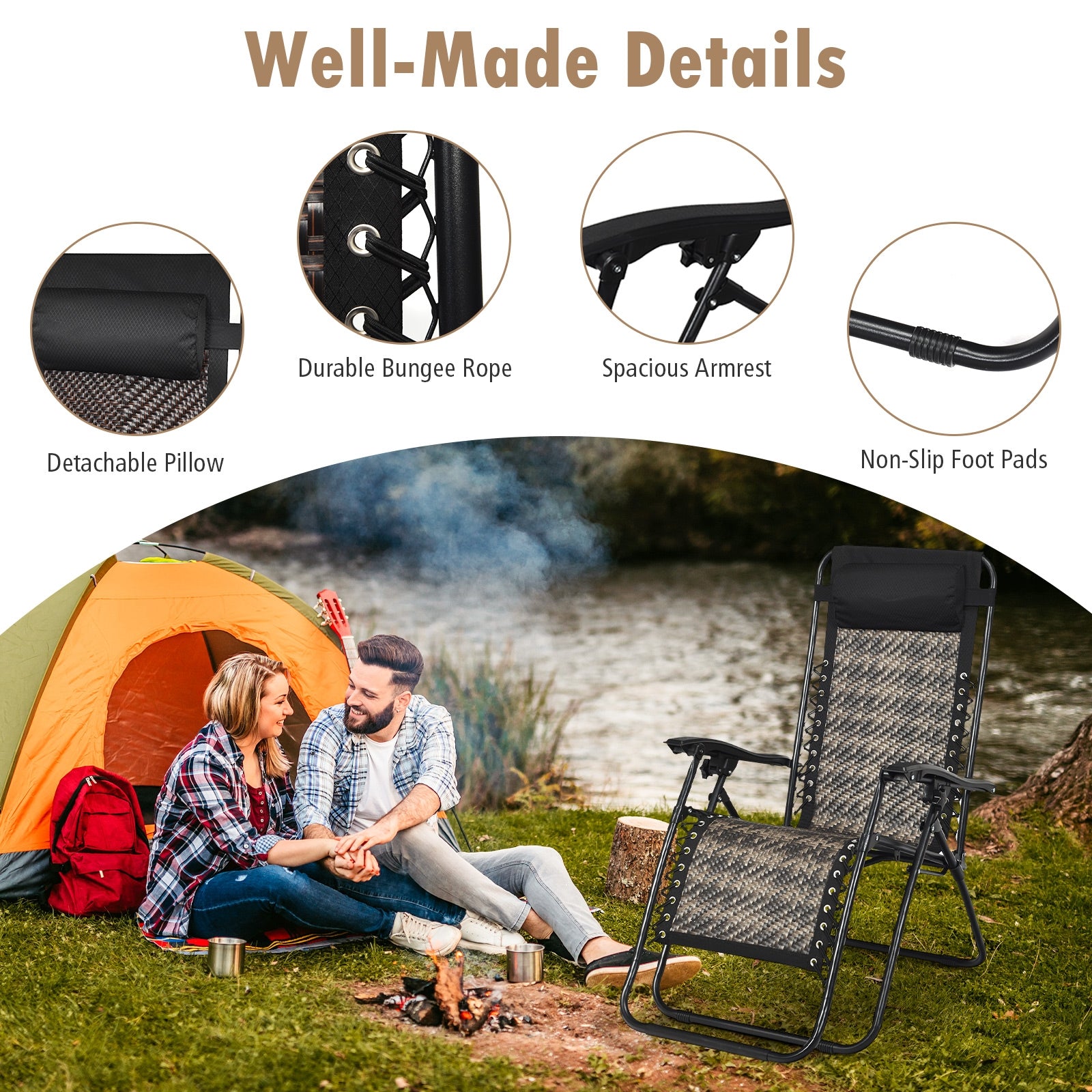 2 Pieces Folding Patio Rattan Zero Gravity Lounge Chair-GrayÂ