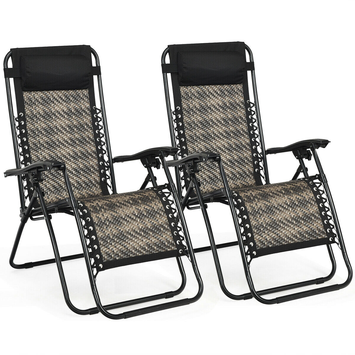 2 Pieces Folding Patio Rattan Zero Gravity Lounge Chair-GrayÂ