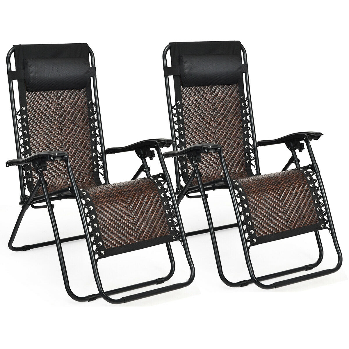 2 Pieces Folding Patio Rattan Zero Gravity Lounge Chair-CoffeeÂ