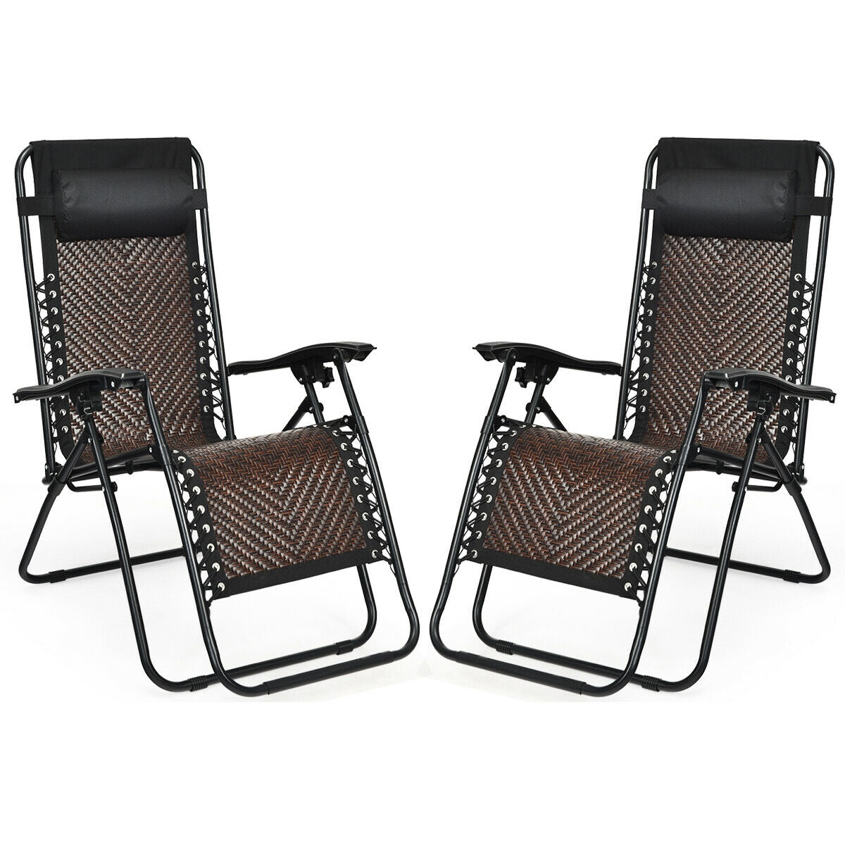 2 Pieces Folding Patio Rattan Zero Gravity Lounge Chair-CoffeeÂ