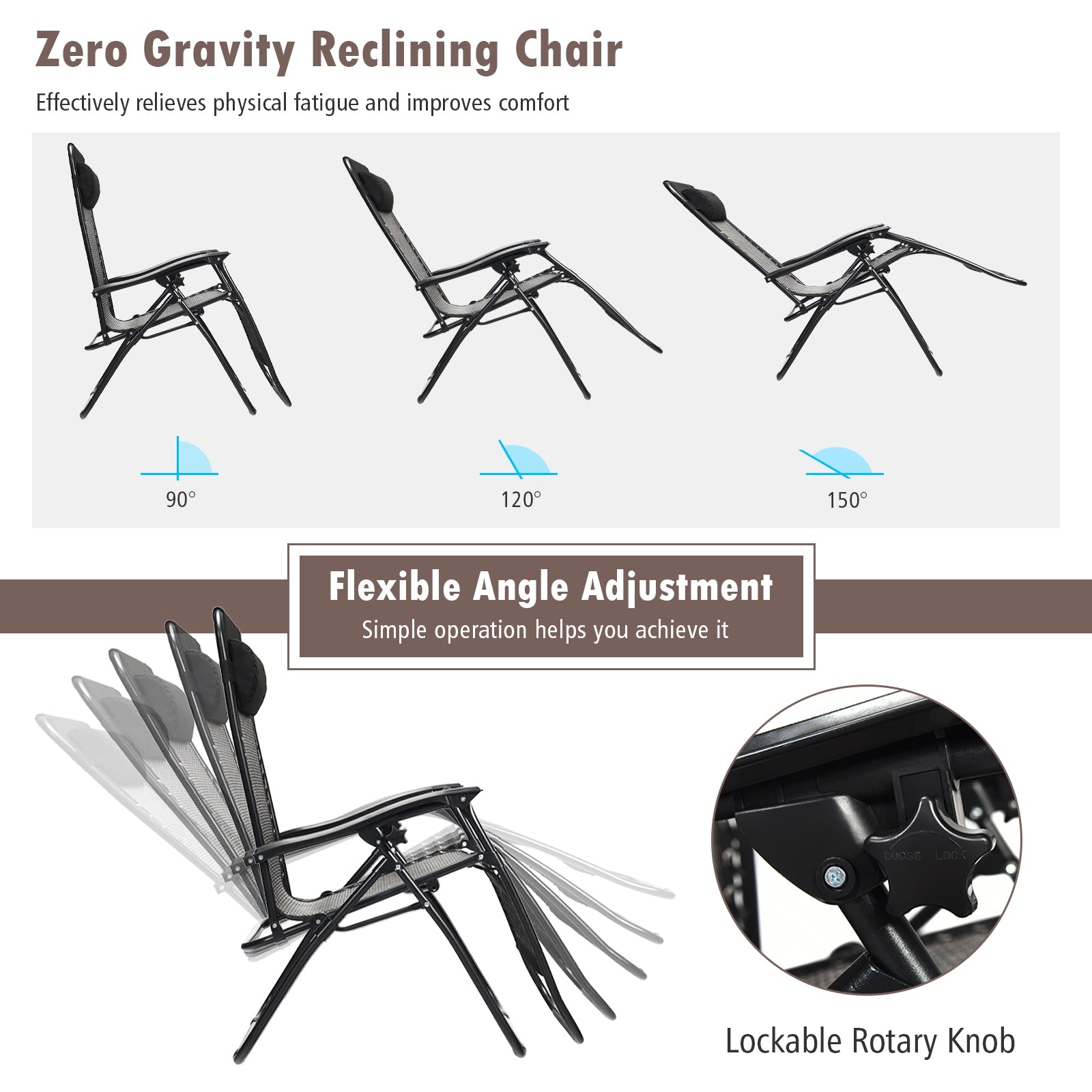 2 Pieces Folding Patio Rattan Zero Gravity Lounge Chair-BrownÂ
