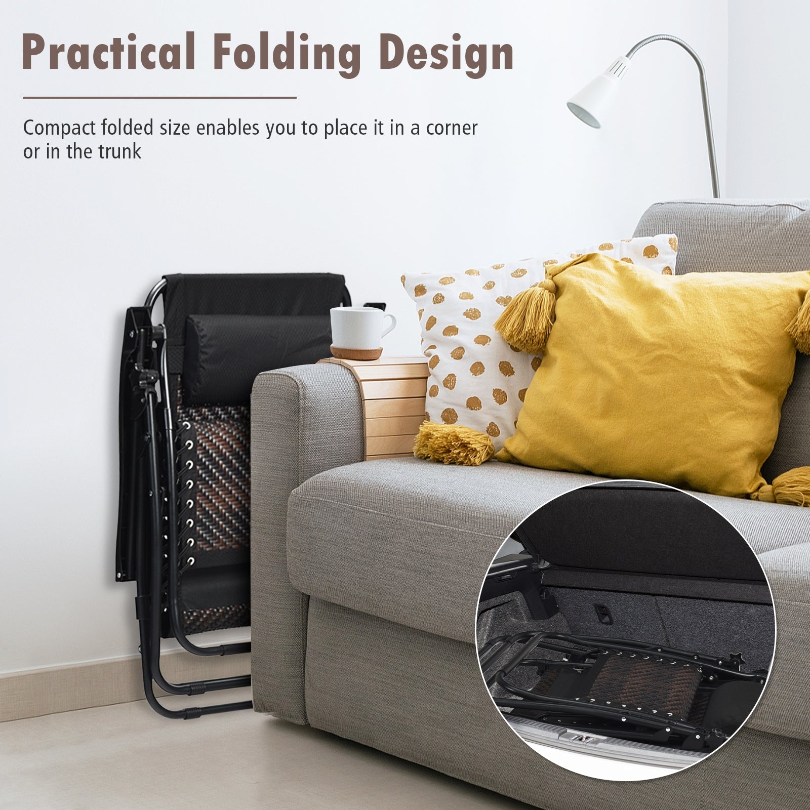 2 Pieces Folding Patio Rattan Zero Gravity Lounge Chair-BrownÂ