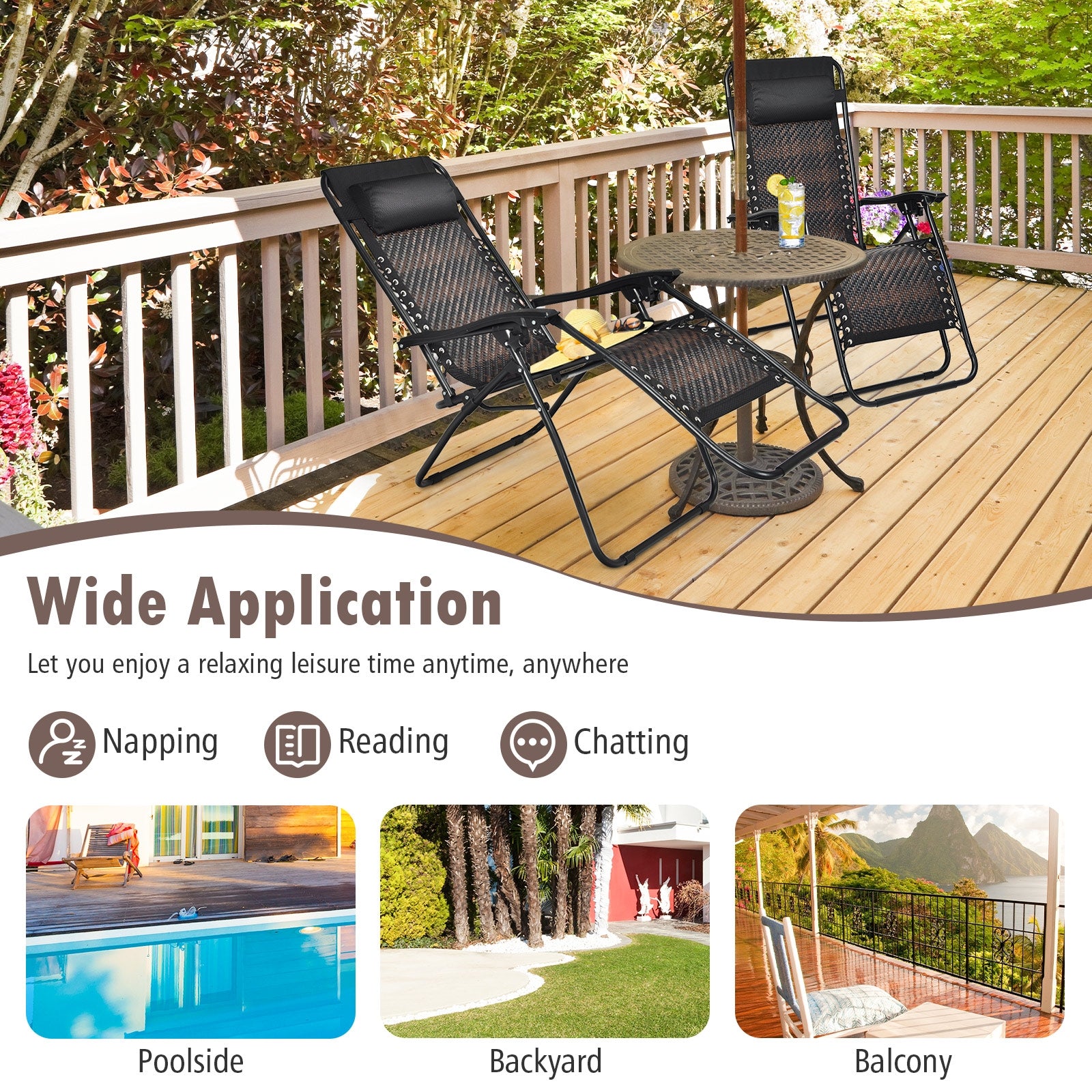 2 Pieces Folding Patio Rattan Zero Gravity Lounge Chair-BrownÂ