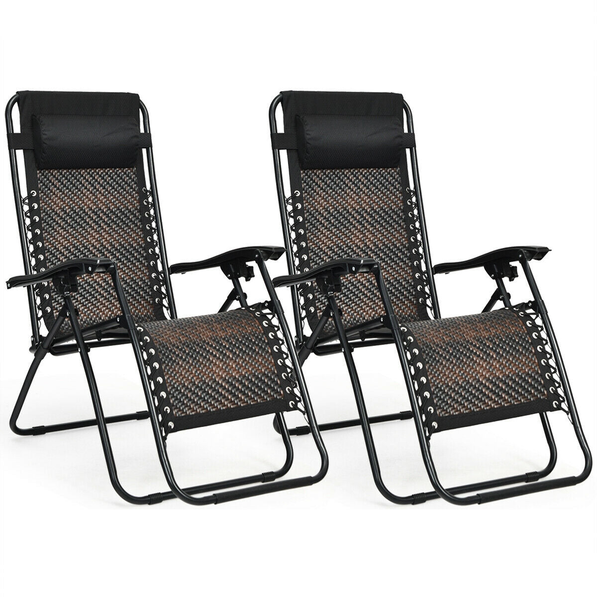 2 Pieces Folding Patio Rattan Zero Gravity Lounge Chair-BrownÂ
