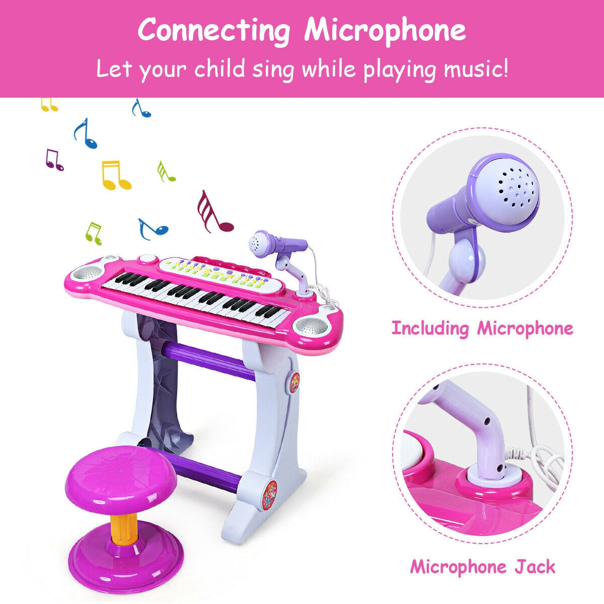 37 Key Electronic Keyboard Kids Toy Piano-PinkÂ