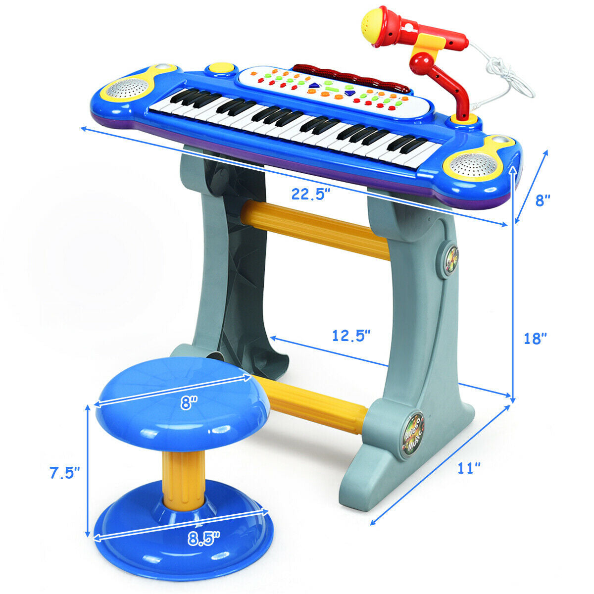 37 Key Electronic Keyboard Kids Toy Piano-BlueÂ
