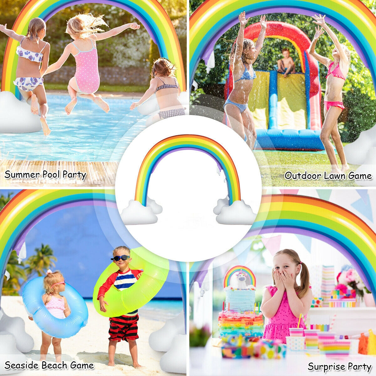 Inflatable Rainbow Sprinkler Backyard Games Outside Water Toy YardÂ