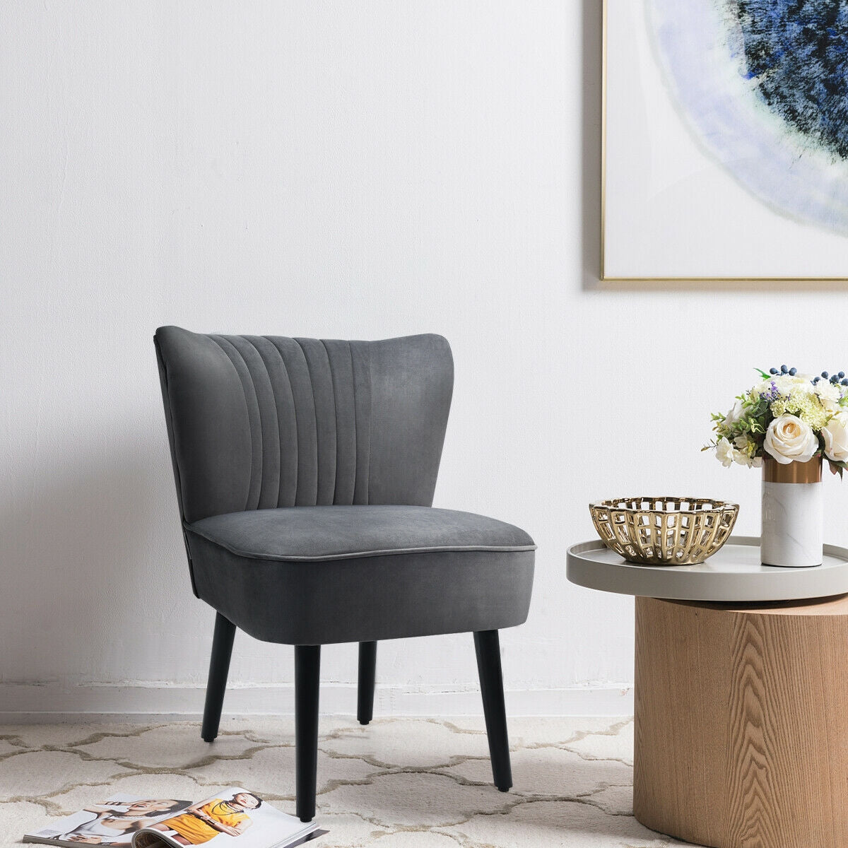 Set of 2 Armless Upholstered Leisure Accent Chair-GrayÂ
