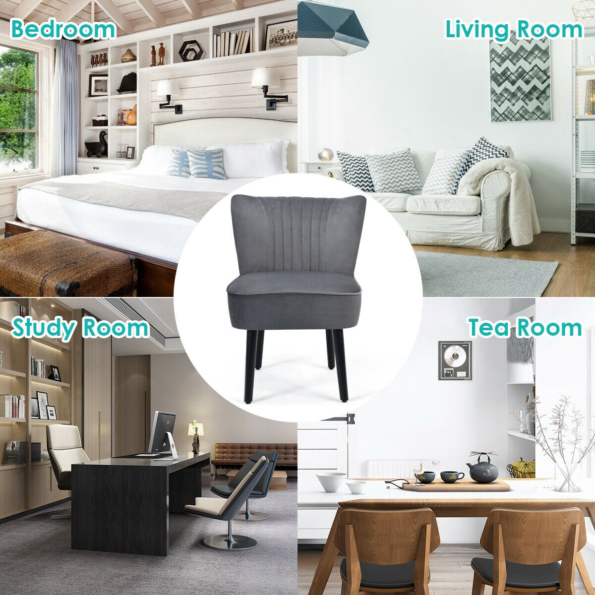Set of 2 Armless Upholstered Leisure Accent Chair-GrayÂ