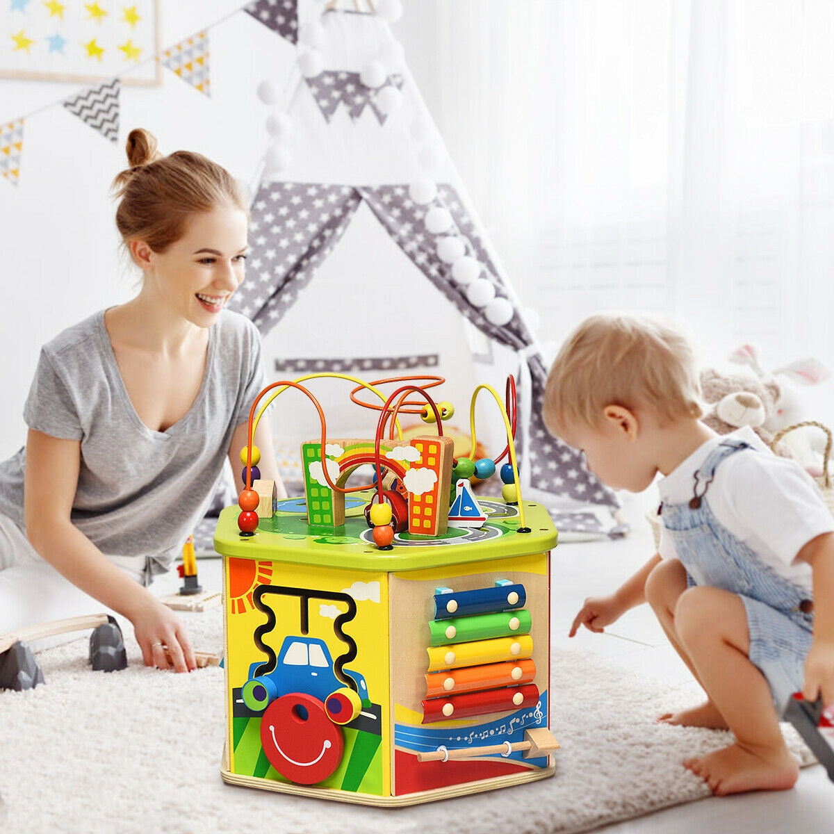 7-in-1 Wooden Activity Cube ToyÂ