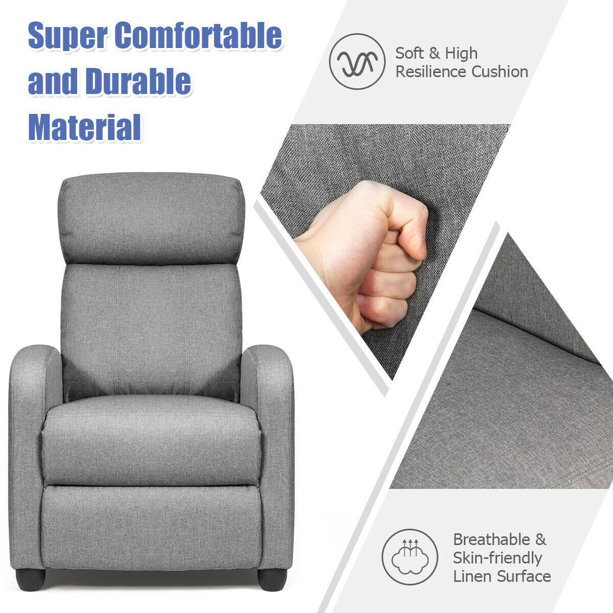 Recliner Sofa Wingback Chair with Massage Function-GrayÂ