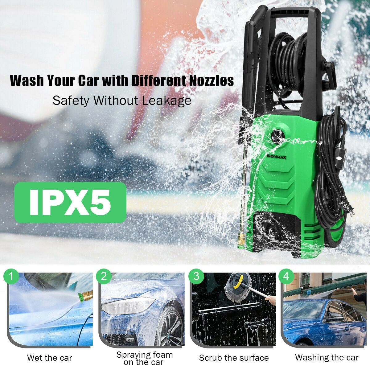 3500PSI Electric Pressure Washer with Wheels-GreenÂ