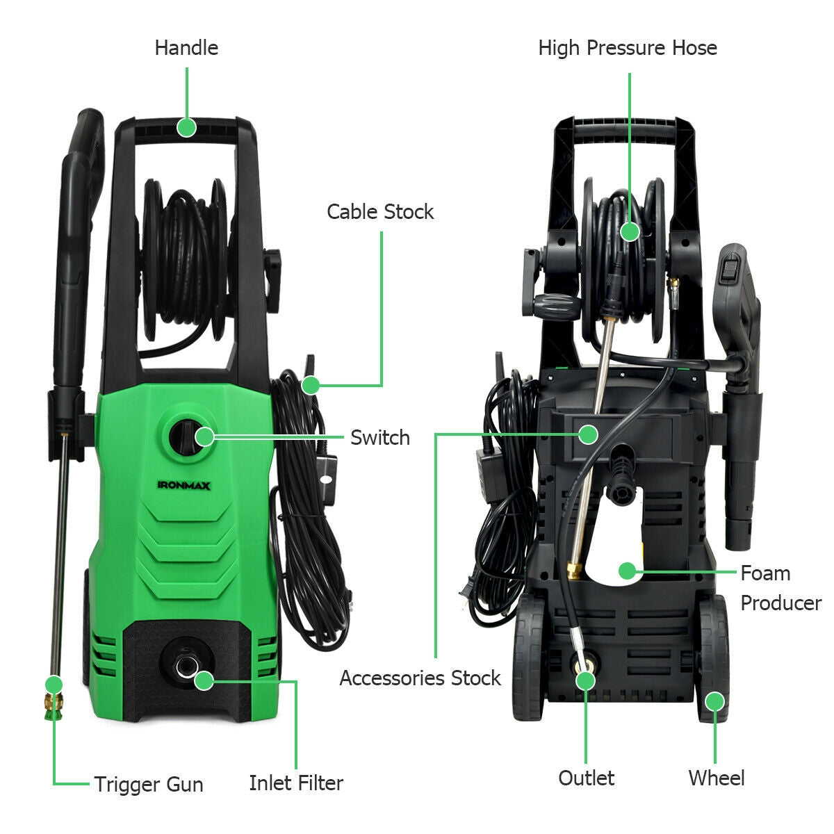 3500PSI Electric Pressure Washer with Wheels-GreenÂ