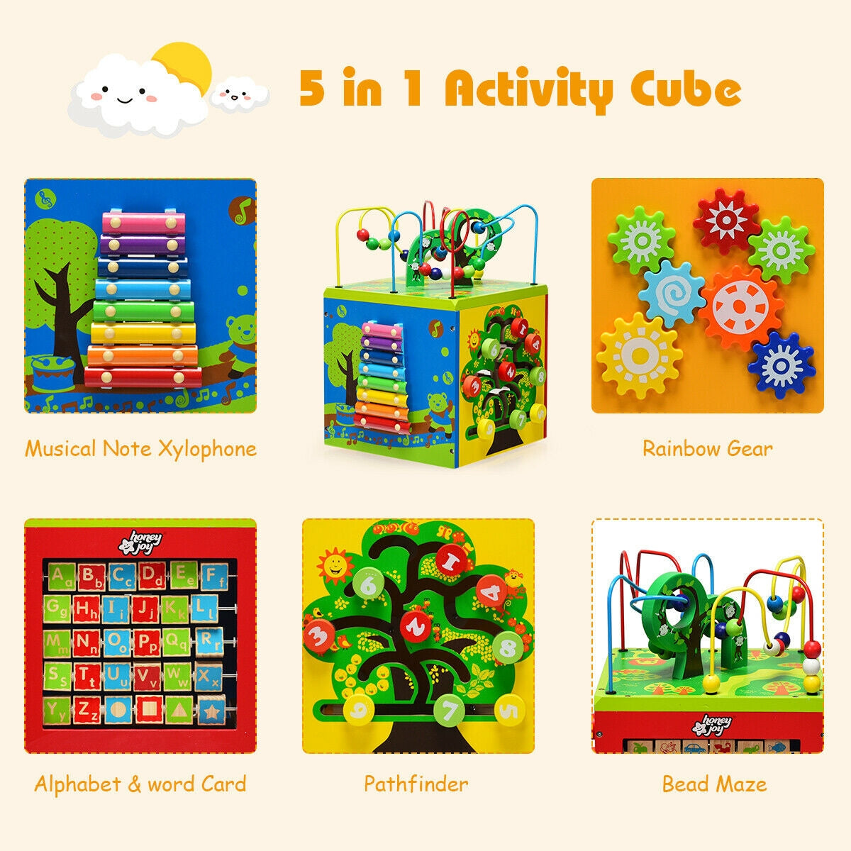 5-in-1 Wooden Activity Cube ToyÂ