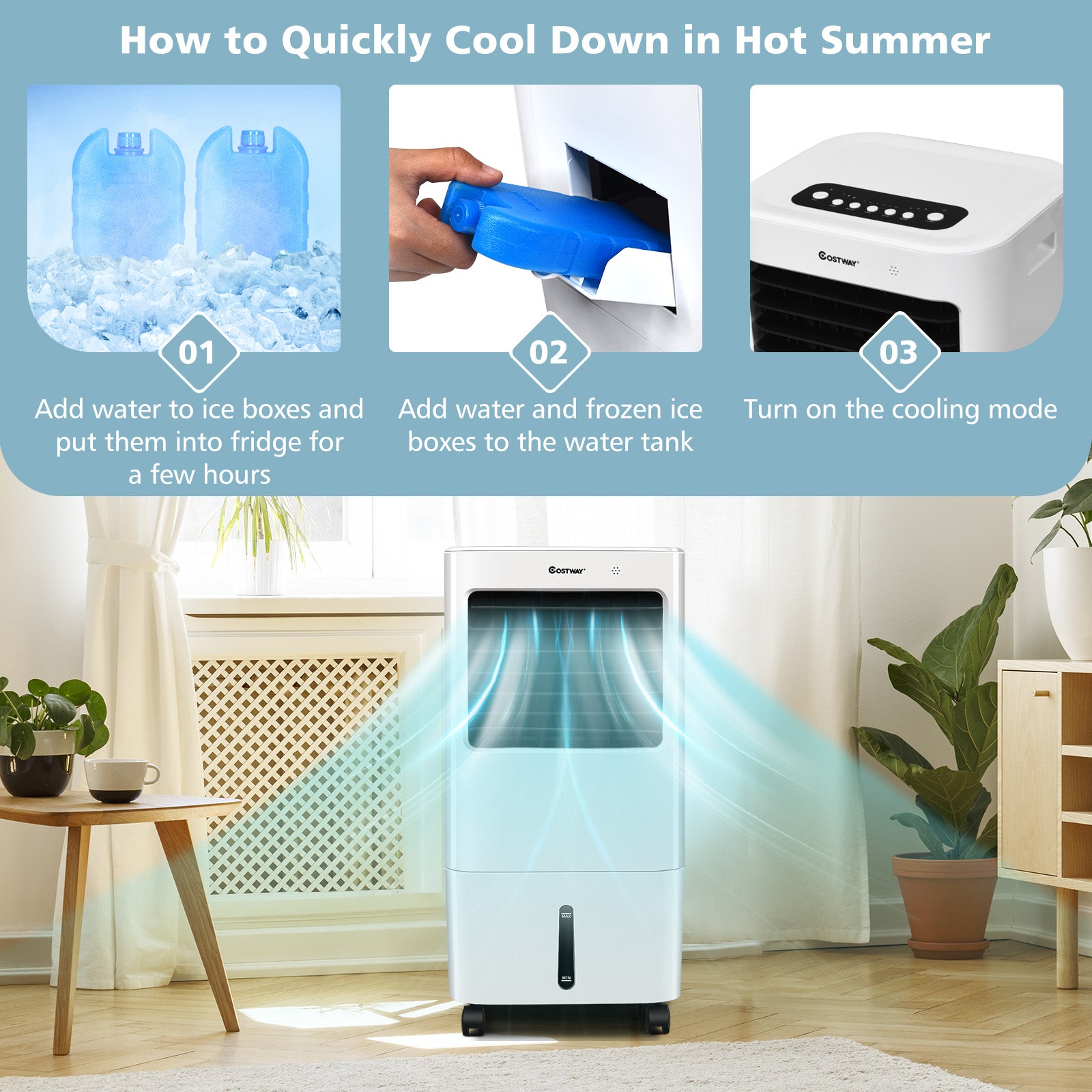 Evaporative Portable Air Cooler Fan with Remote Control-WhiteÂ