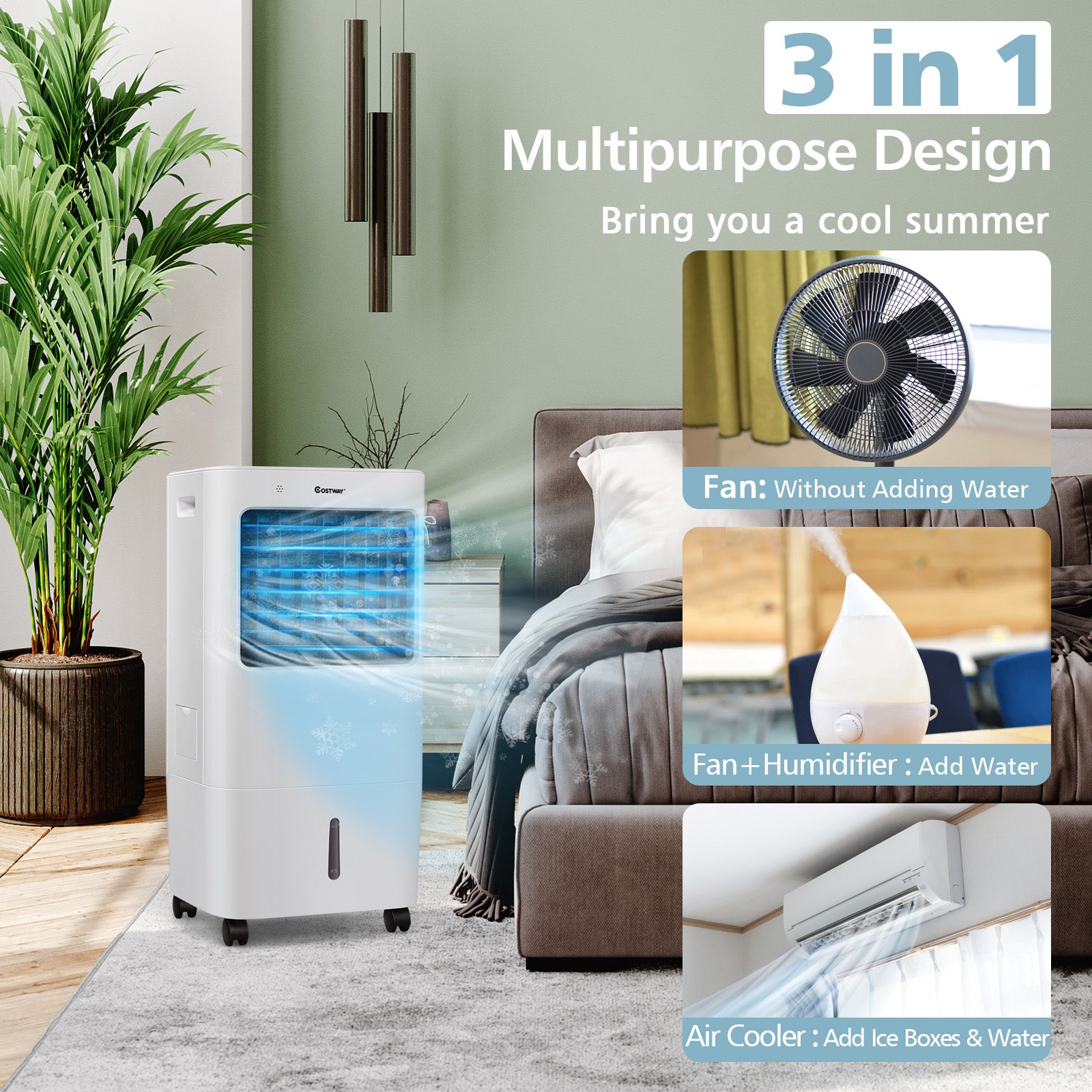 Evaporative Portable Air Cooler Fan with Remote Control-WhiteÂ